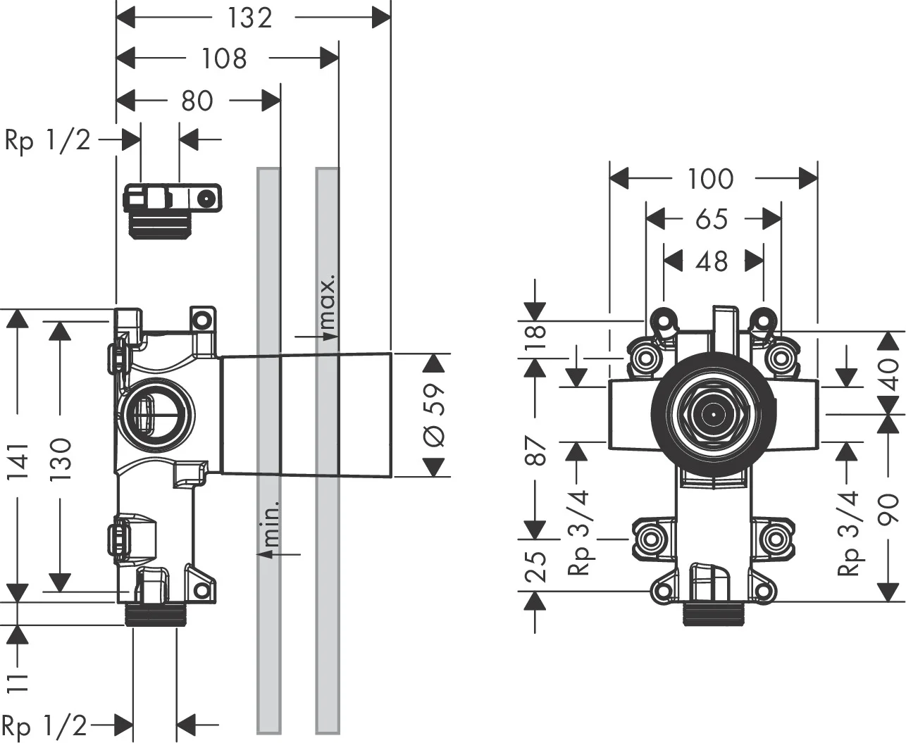 Hansgrohe AXOR Citterio E Ab- und Umstellventil Trio Unterputz, 1 Eingang/2 Ausgänge, DN20, Rp 3/4, schallentkoppelt Hansgrohe AXOR Citterio E Ab- und Umstellventil Trio Unterputz, 1 Eingang/2 Ausgänge, DN20, Rp 3/4, schallentkoppelt