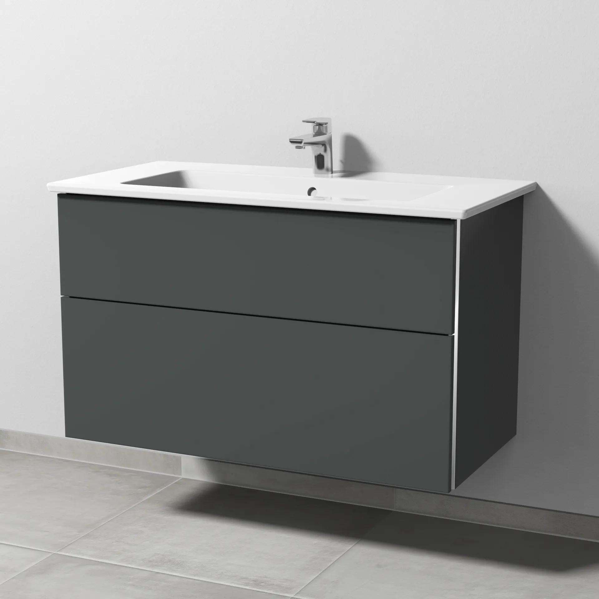 Sanipa Waschtischunterschrank „3way“ 955 × 591 × 477 mm in Anthrazit (matt), Becken mittig Sanipa Waschtischunterschrank „3way“ 955 × 591 × 477 mm in Anthrazit (matt), Becken mittig