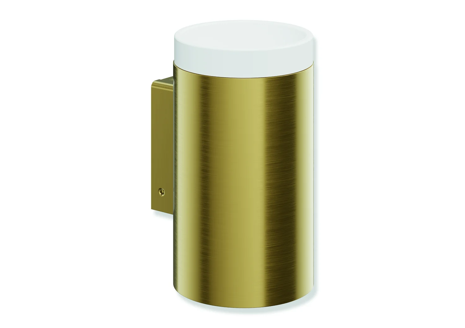 HEWI Becher mit Halter System 162, PVD, Edelstahl, weiß matt, Durchmesser 70 mm, Höhe 124 mm, Tiefe 85 mm, Farbe Gold gebürstet