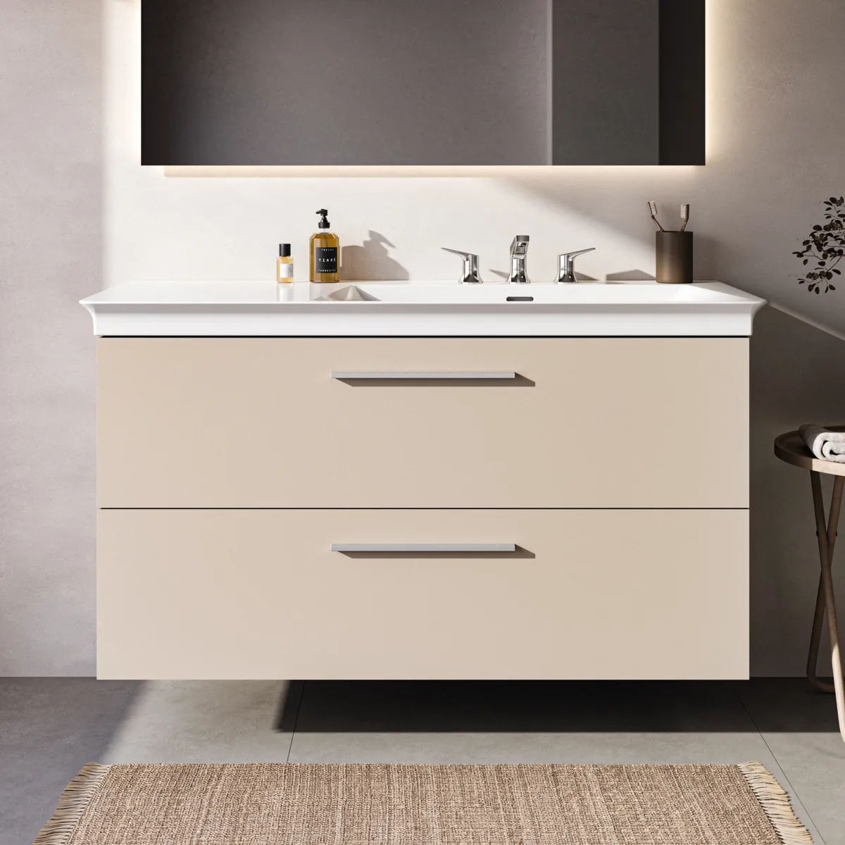 Möbelwaschtischunterschrank i.life B 2 Auszüge Siphonausschnitt auf der rechten Seite 1200x505x630mm Weiß matt Möbelwaschtischunterschrank i.life B 2 Auszüge Siphonausschnitt auf der rechten Seite 1200x505x630mm Weiß matt
