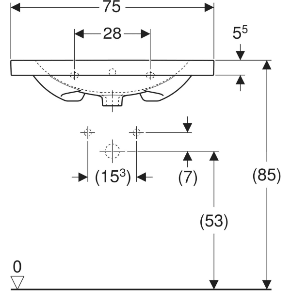 Wandwaschtisch mit Ablagefläche „Acanto“, rechteckig, Ablagefläche links und rechts 75 × 48,2 cm in weiß alpin