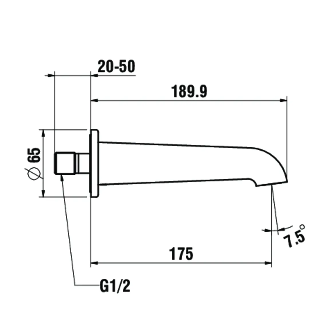 Wanneneinlauf PURE wandmontiert Festauslauf Ausladung 175 mm PVD Edelstahl-Optik gebürstet Wanneneinlauf PURE wandmontiert Festauslauf Ausladung 175 mm PVD Edelstahl-Optik gebürstet