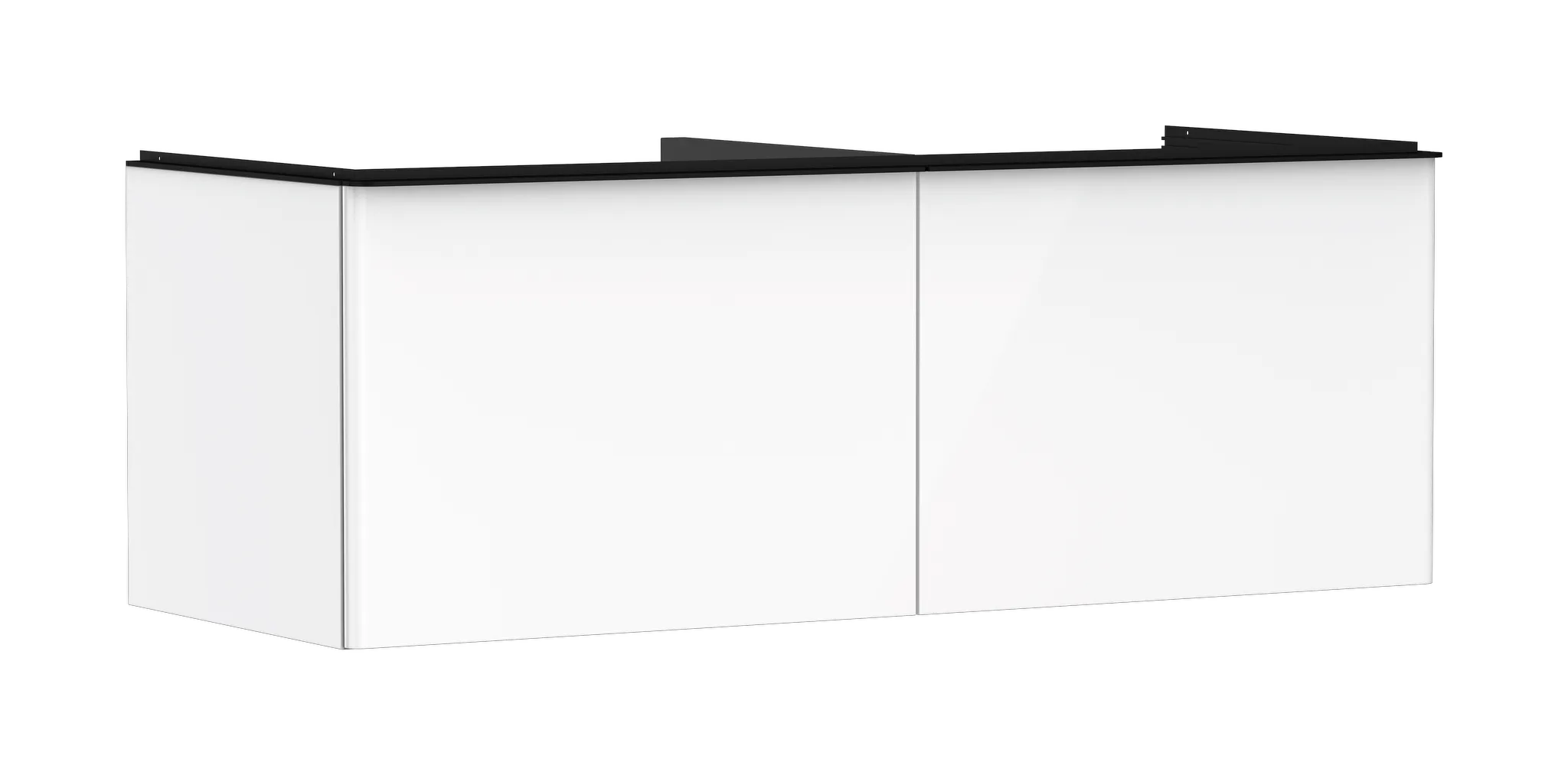 Xelu Q Waschtischunterschrank Weiß Hochglanz 1360/550 mit 2 Schubkästen für Konsolen mit Aufsatzwaschtisch geschliffen Chrom
