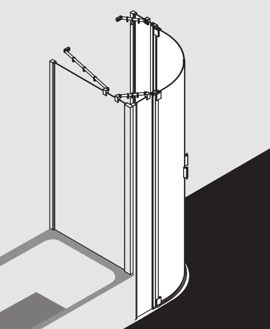 Kermi Duschdesign Viertelkreis-Duschkabine mit Pendeltüren mit Festfeldern „RAYA“ Glas Klar, Profile Silber Mattglanz, BV: 770 - 800 mm GAK: 755 - 785 mm WE: 780 - 810 mm H: 2000 mm