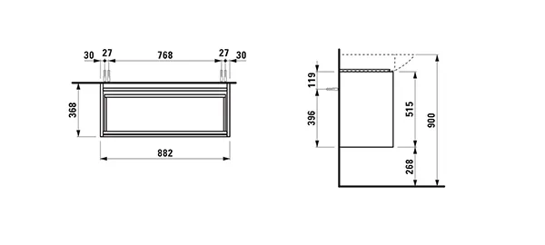 Laufen Waschtischunterbau LANI 368x882x515, 2 Schubladen, integrierter Griffleiste, Soft-Close, für Waschtisch PALACE H811702, weiß matt Laufen Waschtischunterbau LANI 368x882x515, 2 Schubladen, integrierter Griffleiste, Soft-Close, für Waschtisch PALACE H811702, weiß matt