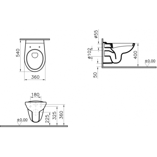 Wand-Tiefspül-WC Ausladung 540 mm ,, Abgang waagerecht Wand-Tiefspül-WC Ausladung 540 mm ,, Abgang waagerecht