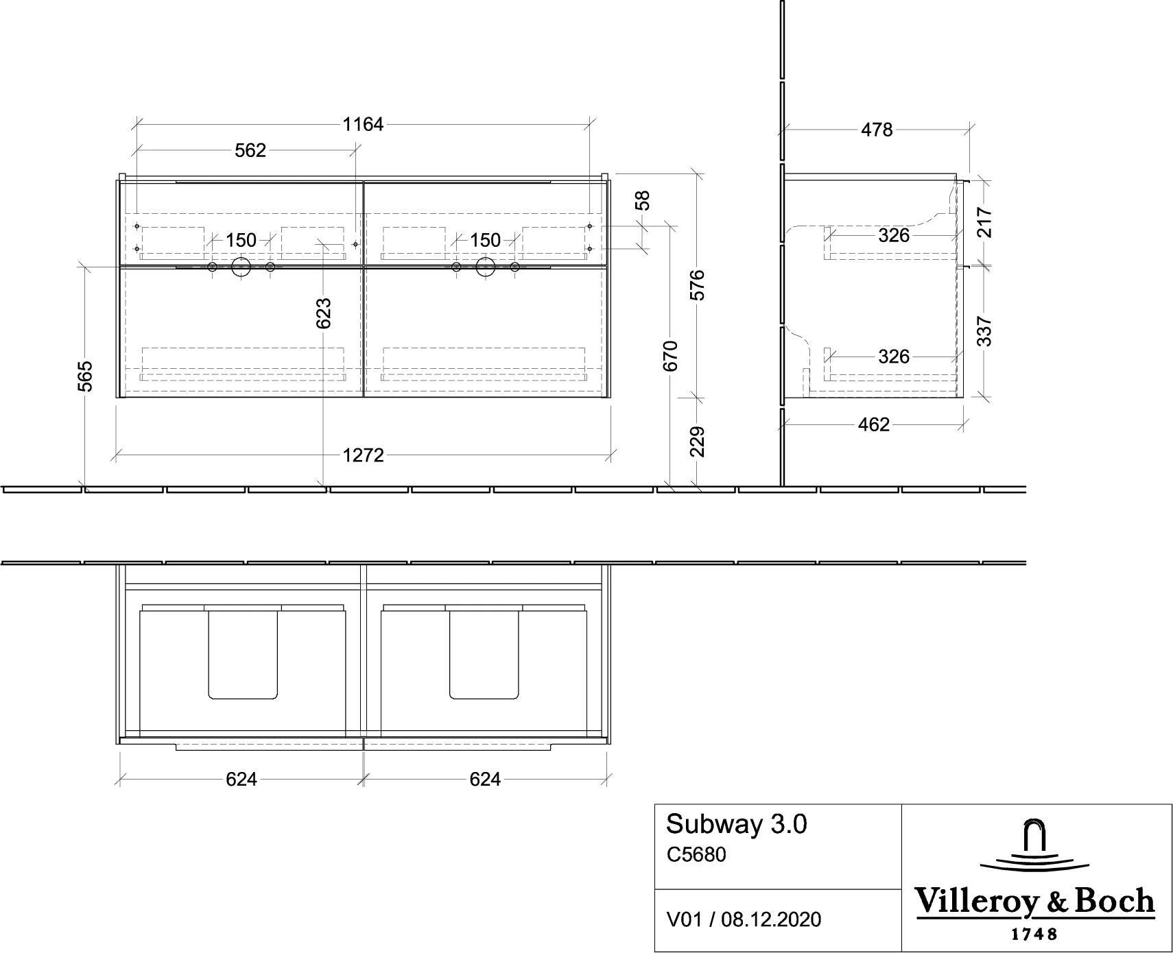 Villeroy & Boch Waschtischunterschrank „Subway 3.0“ für Schrank-Doppelwaschtisch 1272 × 576 × 478 mm Arizona Oak, für links und rechts Villeroy & Boch Waschtischunterschrank „Subway 3.0“ für Schrank-Doppelwaschtisch 1272 × 576 × 478 mm Arizona Oak, für links und rechts