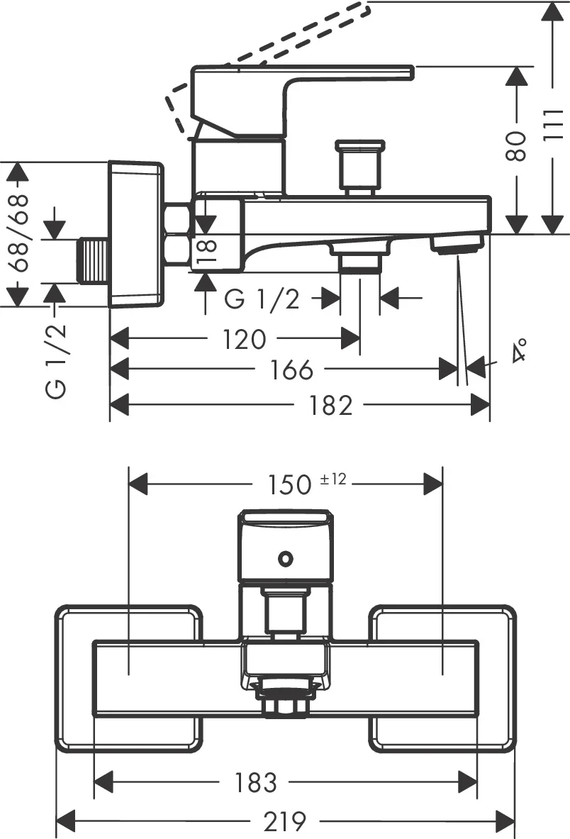 Hansgrohe Vernis Shape Einhebel-Wannenmischer Aufputz mattschwarz, Ausladung 166 mm, Stichmaß 150 ± 12 mm, Keramikmischsystem mit einstellbarer Temperaturbegrenzung und automatischem Umsteller Hansgrohe Vernis Shape Einhebel-Wannenmischer Aufputz mattschwarz, Ausladung 166 mm, Stichmaß 150 ± 12 mm, Keramikmischsystem mit einstellbarer Temperaturbegrenzung und automatischem Umsteller