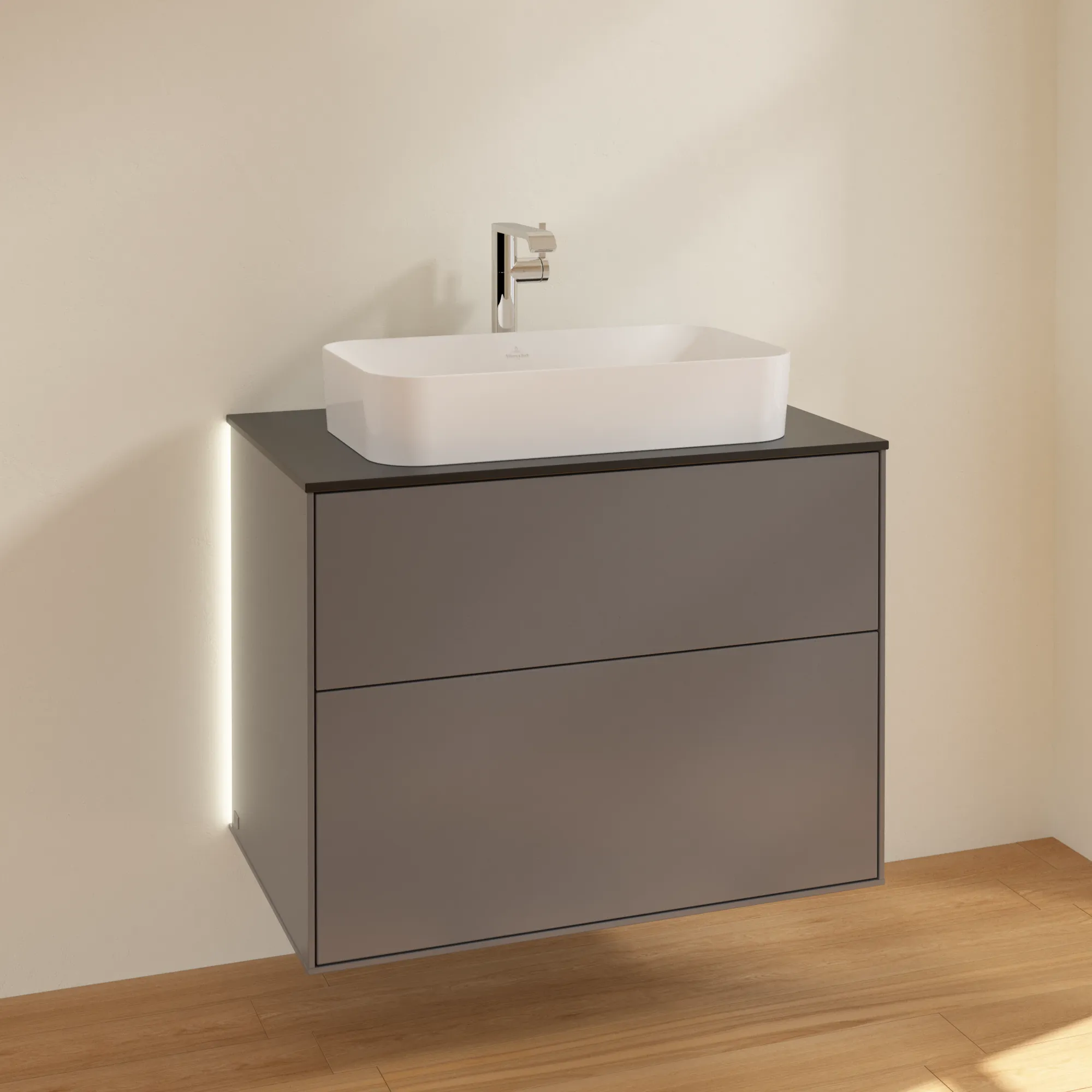 Villeroy & Boch Waschbeckenunterschrank Finion G22, Anthracite Matt Lacquer, 800 x 603 x 501 mm, mit Beleuchtung und SoftClosing