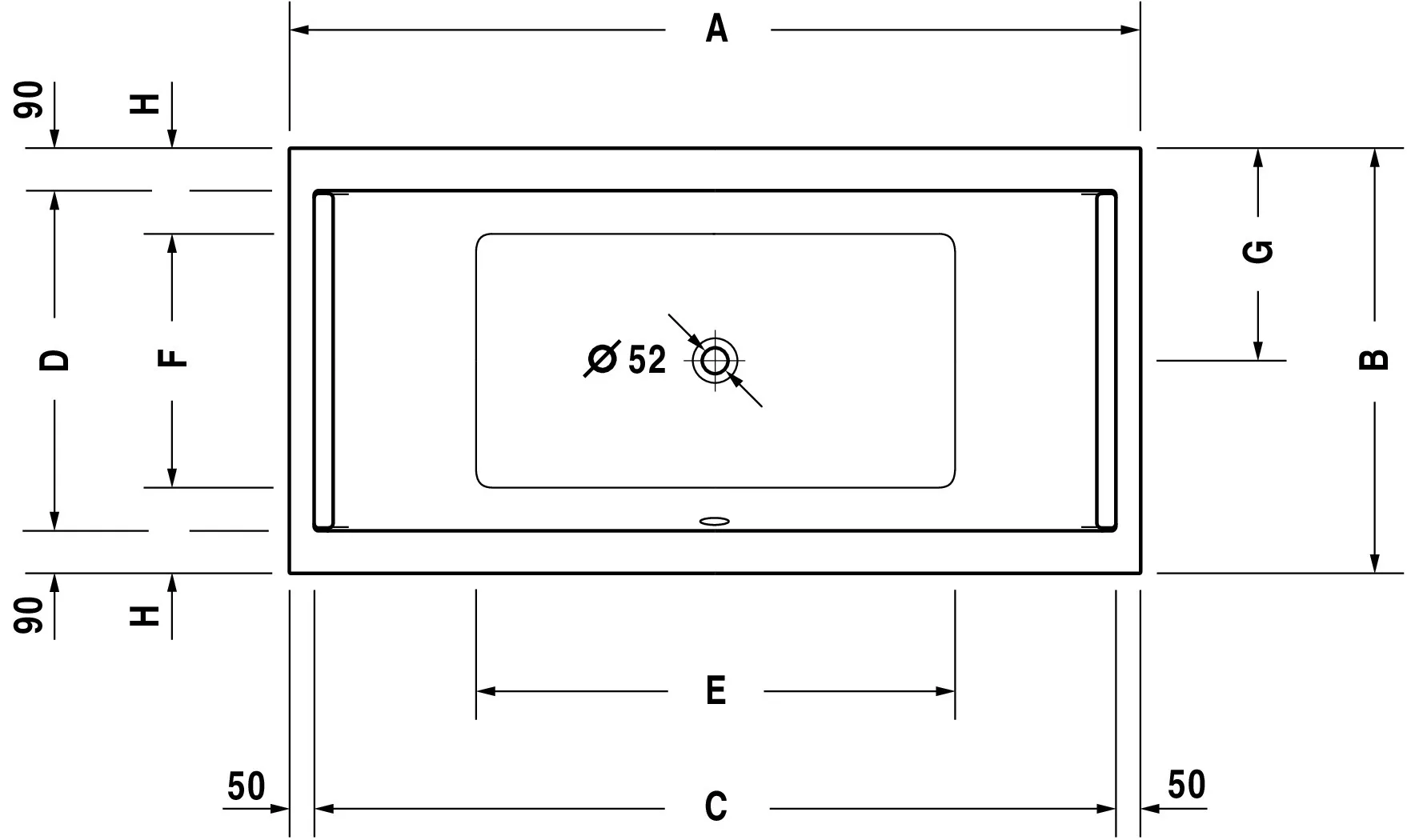 Duravit Whirlwanne „Starck“ rechteck 180 × 90 cm, Mittelablauf