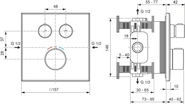 Ideal Standard Ceratherm Navigo Unterputz-Thermostat für Wanne & Dusche, 2 Verbraucher, Chrom