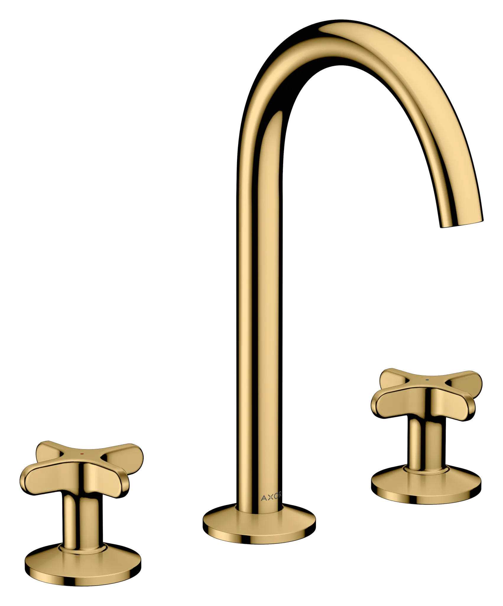 Hansgrohe AXOR One 3-Loch Waschtischarmatur 170 mit Kreuzgriffen und Push-Open Ablaufgarnitur, Polished Gold Optic