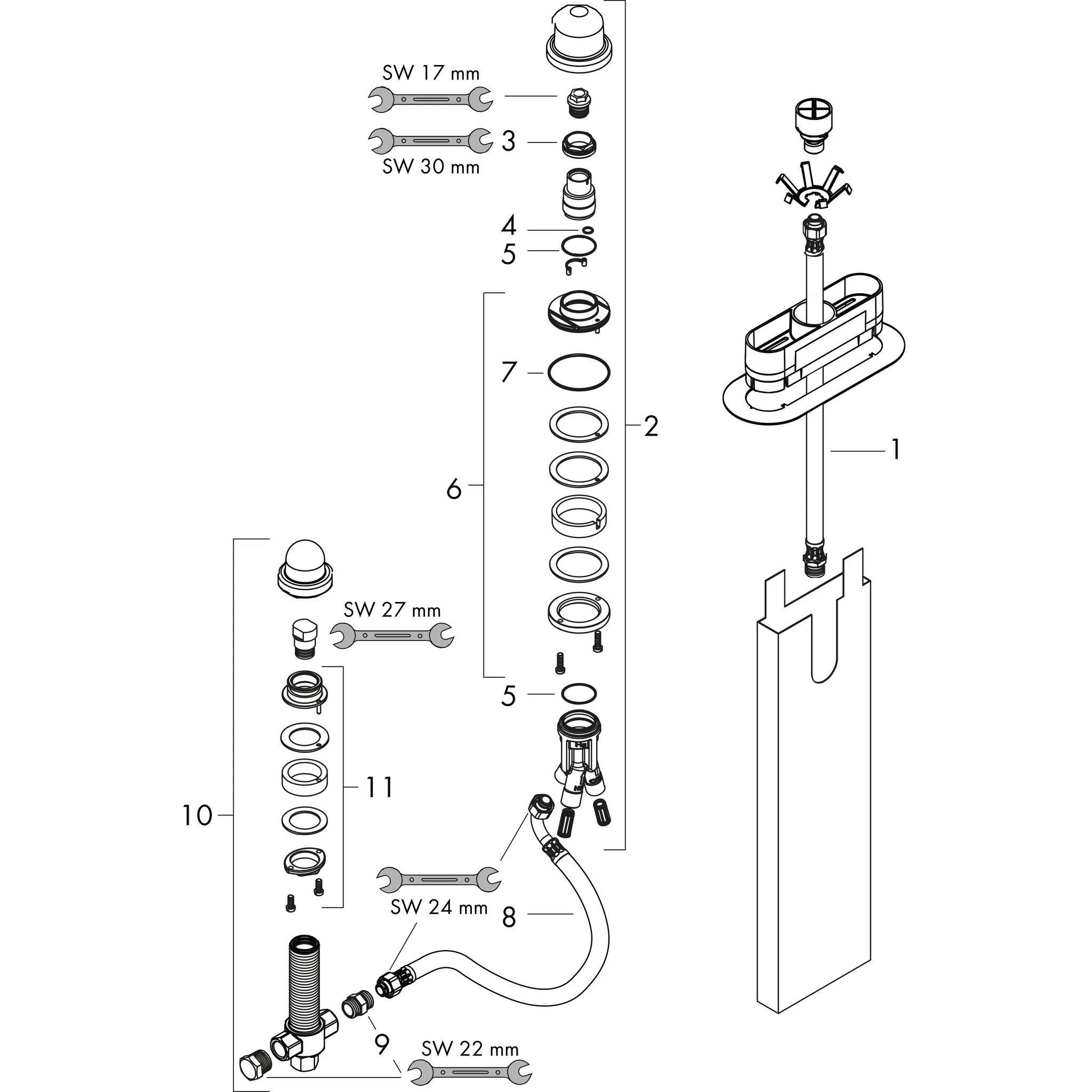Hansgrohe Mischer, Grundkörper für 3-Loch Einhebel-Wannenrandmischer Hansgrohe Mischer, Grundkörper für 3-Loch Einhebel-Wannenrandmischer
