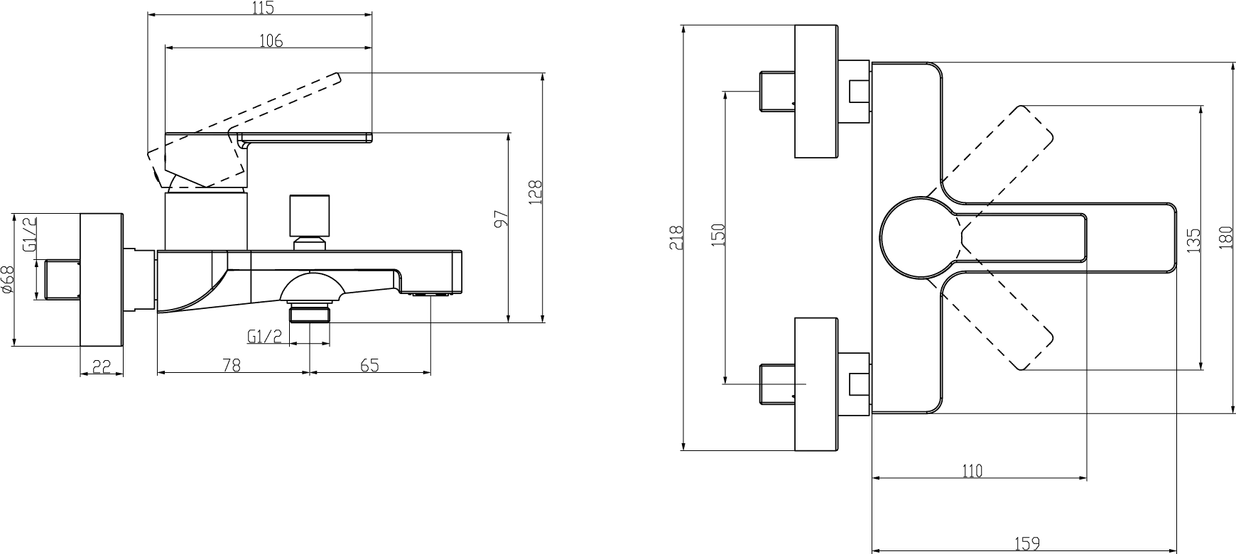 Villeroy & Boch Architectura Einhebel-Badewannenarmatur TVT103002000, 180 x 97 x 156 mm, Chrom