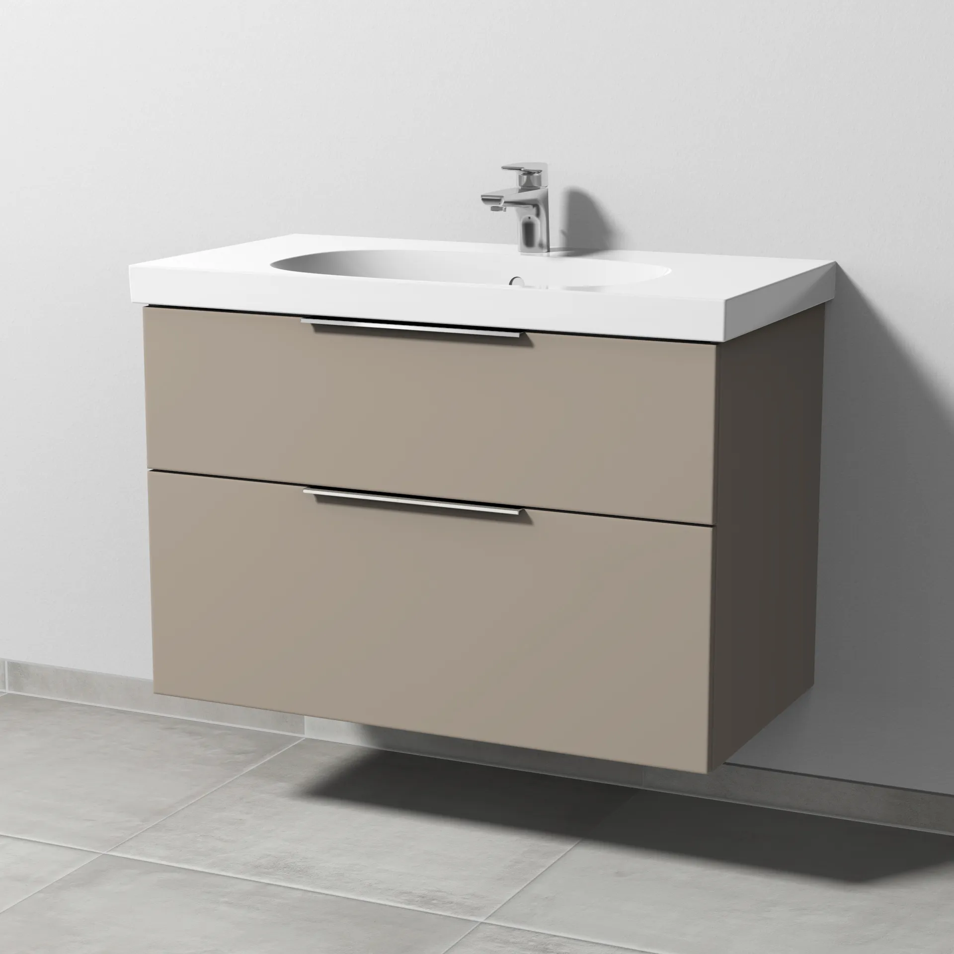 Sanipa Waschtischunterschrank „3way“ passend zu Keramik-Waschtische Acanto von Geberit 870 × 586 × 467 mm in Sandgrau (matt), mit Hahnlochbohrung,