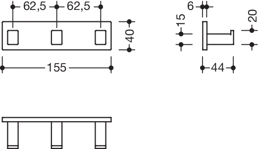 Hakenleiste Sys 900 Q, plvb, 3 Haken weiß tiefmatt