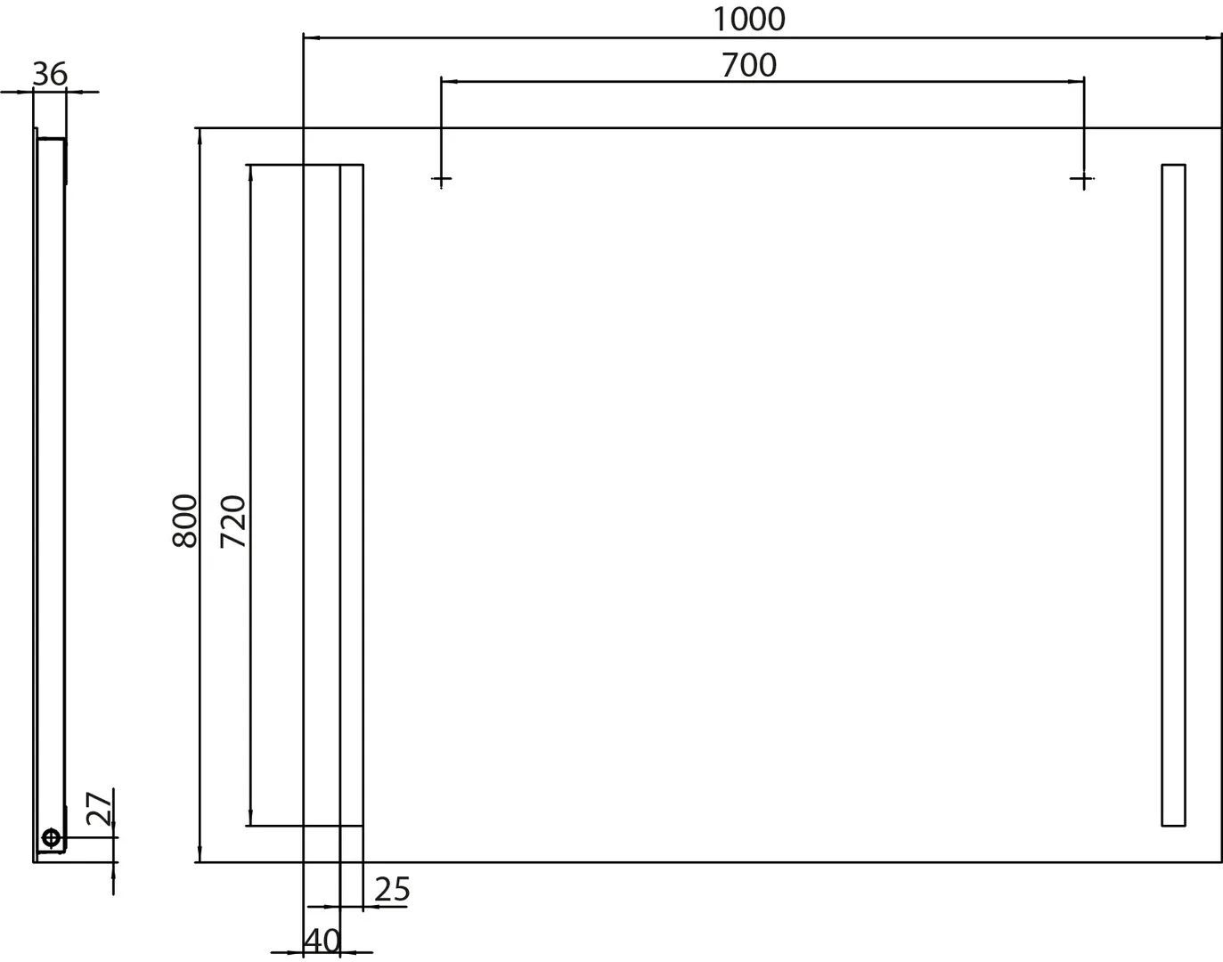 Lichtspiegel MI 270, 1000 x 800 mm2700K/6500K, Sensor, m. Heizung u. Unterlicht, IP 20