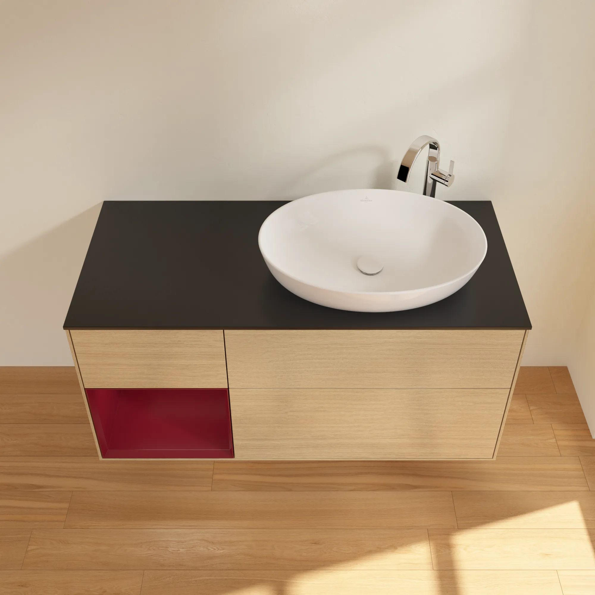 Villeroy & Boch Waschtischunterschrank „Finion“ für Schrankwaschtisch 1200 × 603 × 501 mm Oak Veneer, für Becken rechts, mit Hahnlochbohrung Villeroy & Boch Waschtischunterschrank „Finion“ für Schrankwaschtisch 1200 × 603 × 501 mm Oak Veneer, für Becken rechts, mit Hahnlochbohrung