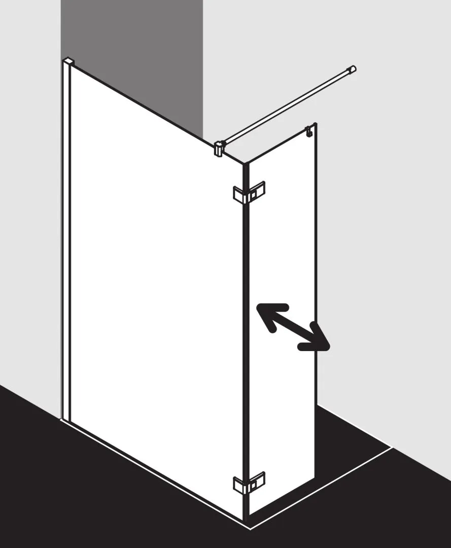 Kermi Duschdesign MENA, ME T1R/L, WALK-IN Wall mit beweglichem Flügel, Anschlag links, H 2000 mm, Wanneneinbaumaß 885-905 mm, Glasaußenkante 860-880 mm, Silber Hochglanz