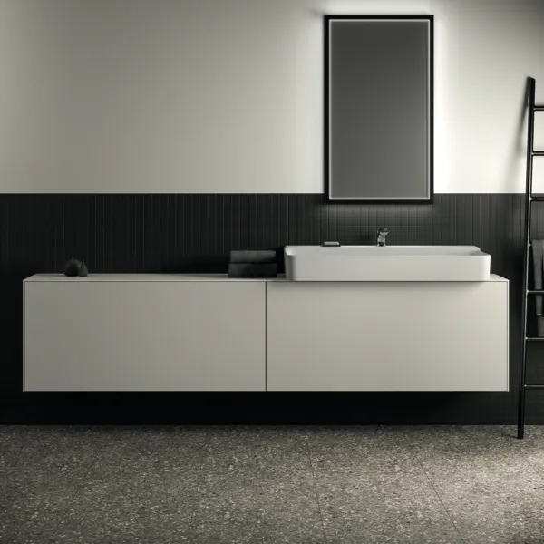 Waschtischplatte Conca, aus Keramik, 2387x373x6mm, Marmor Noir Desir