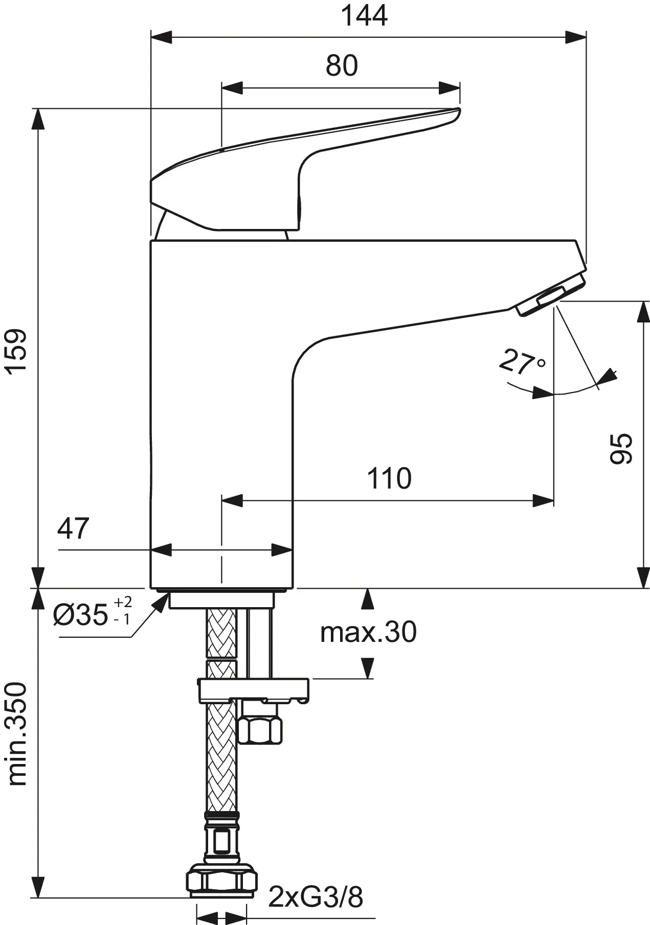 Waschtischarmatur Ceraflex, 5 l/min., ohne Ablaufgarnitur, Ausladung 110mm, Chrom Waschtischarmatur Ceraflex, 5 l/min., ohne Ablaufgarnitur, Ausladung 110mm, Chrom