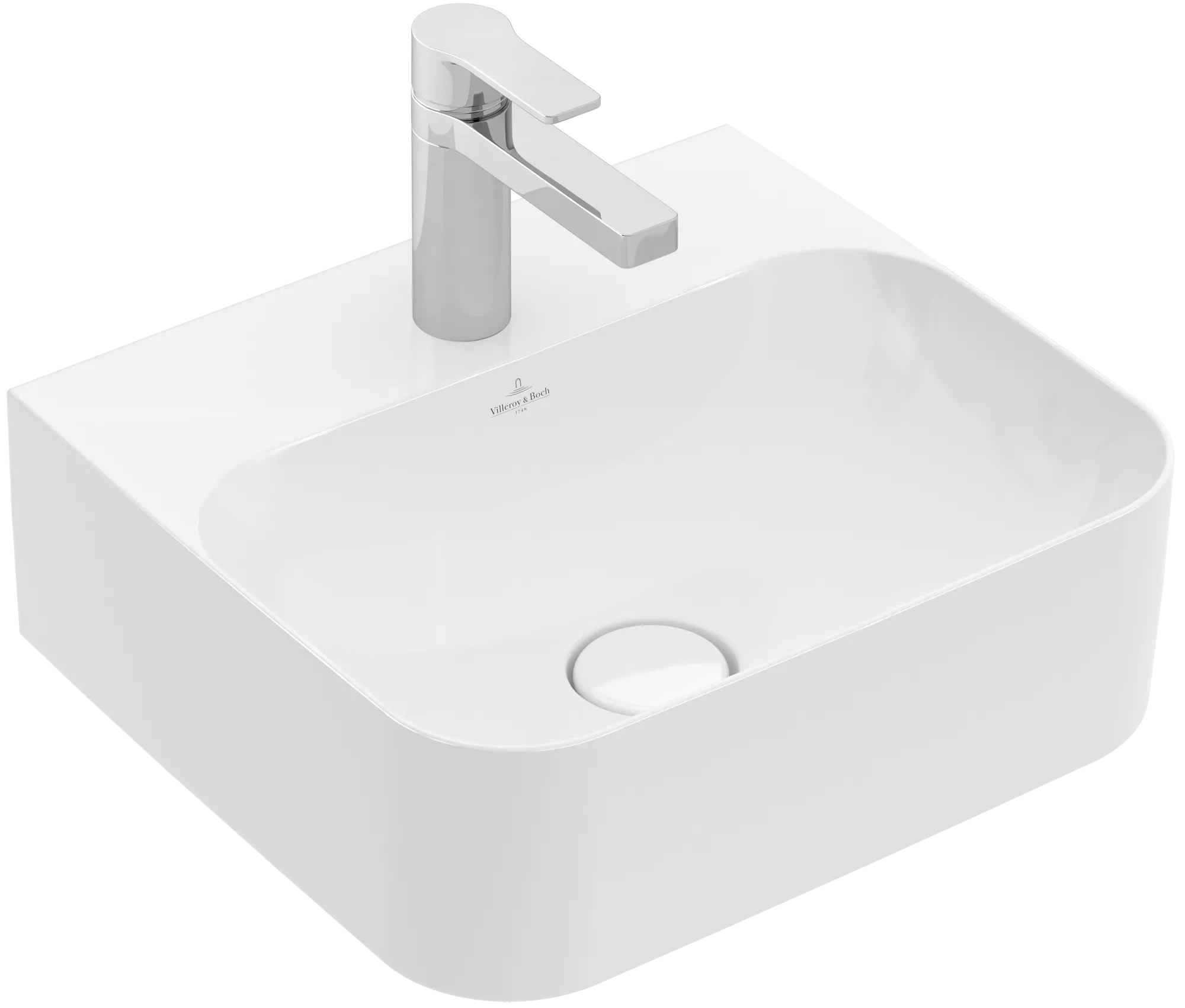 Villeroy & Boch Handwaschbecken aus TitanCeram „Finion“ 430 × 390 × 140 mm, mit Hahnlochbohrung, Hahnlochposition mittig in Weiß Alpin, mit CeramicPlus Villeroy & Boch Handwaschbecken aus TitanCeram „Finion“ 430 × 390 × 140 mm, mit Hahnlochbohrung, Hahnlochposition mittig in Weiß Alpin, mit CeramicPlus