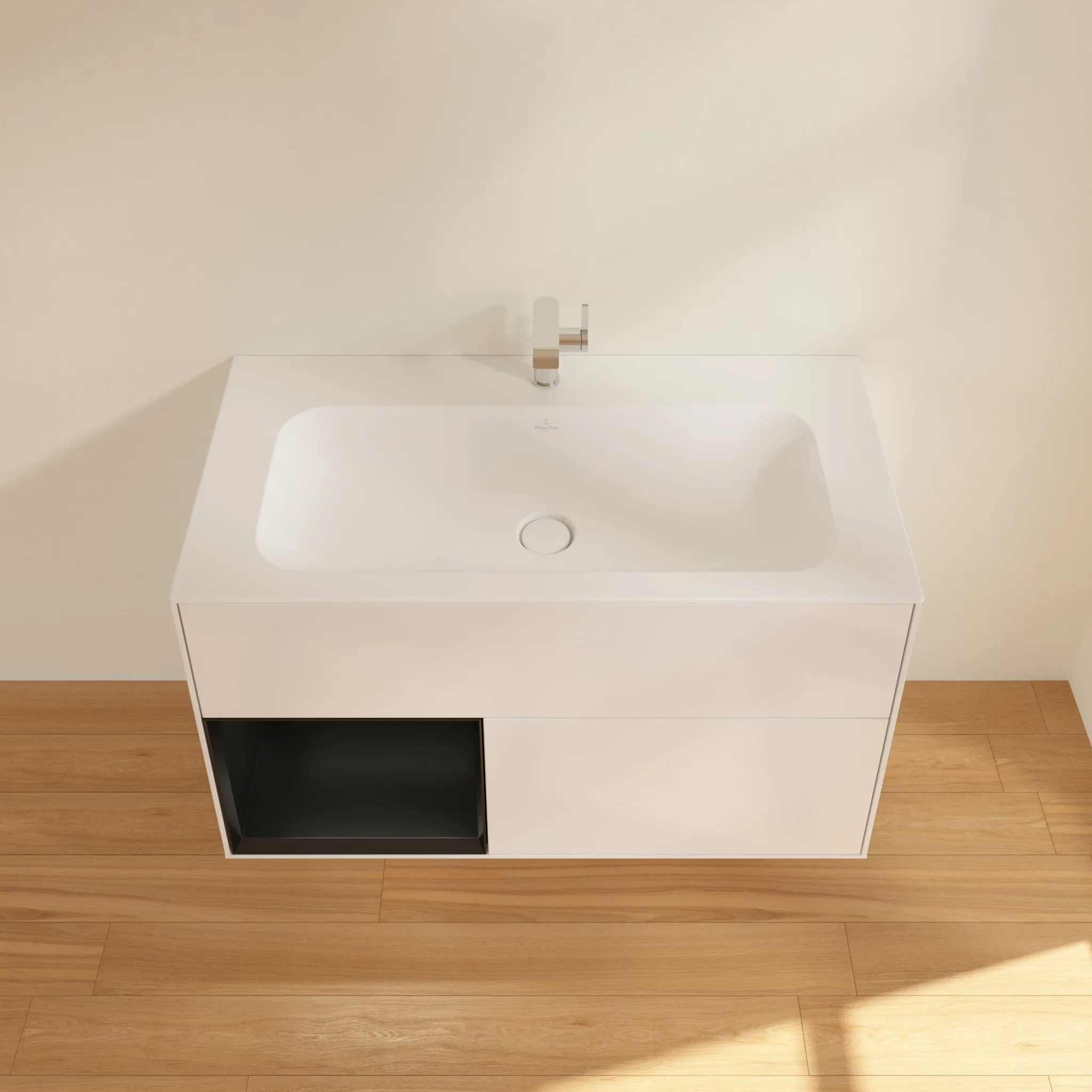 Villeroy & Boch Finion Waschbeckenunterschrank F03 996x591x498mm Glossy White Lacquer / Black Matt Lacquer