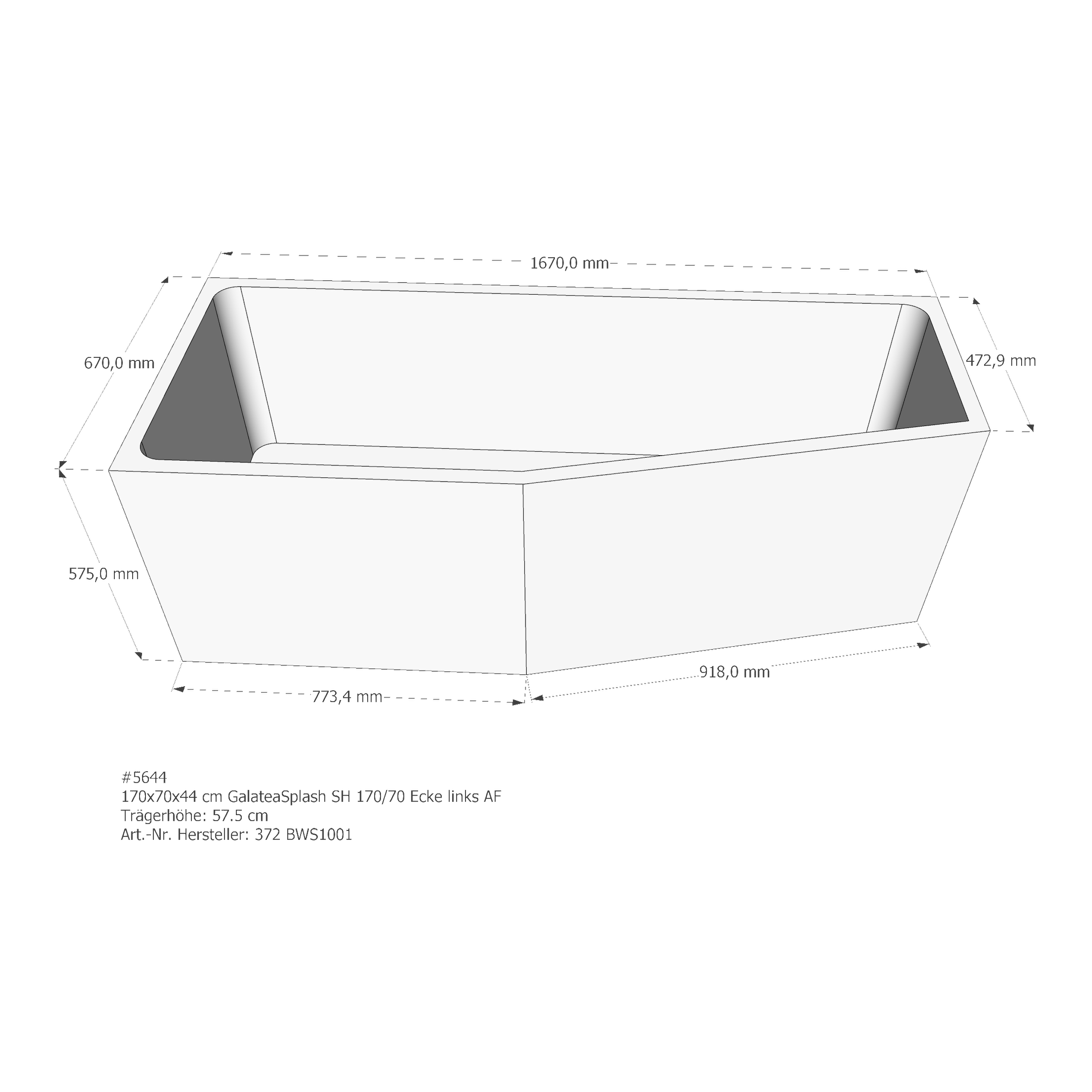 Badewannenträger für Galatea-Splash SH 170/70 Ecke links 170 × 70 × 44 cm