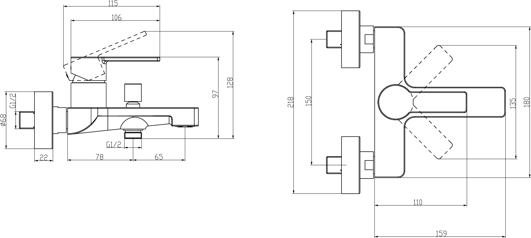 Einhand-Wannenarmatur „Architectura“ Ausladung 182 mm in Chrom