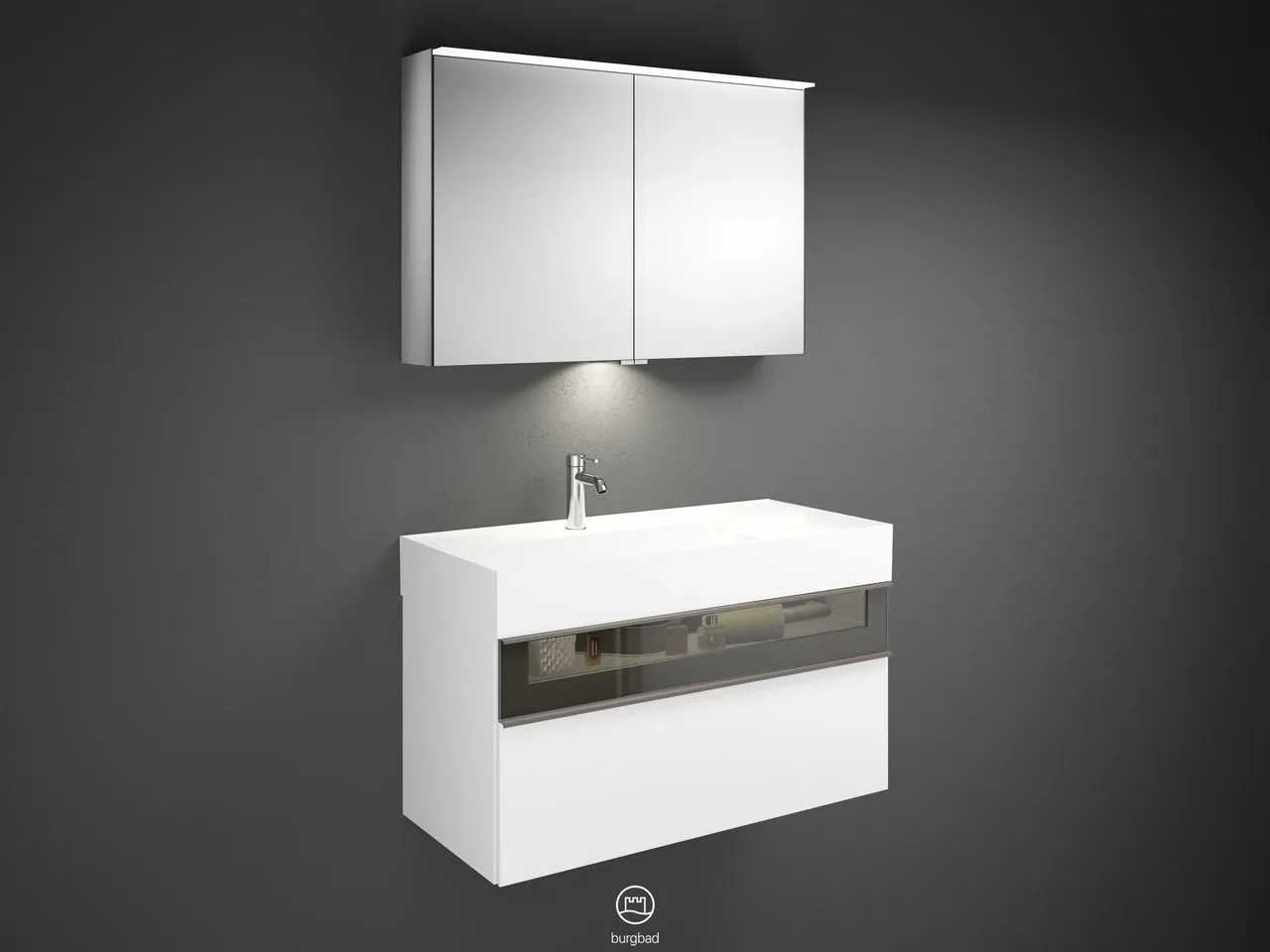 burgbad Yumo SFLA102 Badmöbelset Spiegelschrank mit Mineralguss-Waschtisch burgbad Yumo SFLA102 Badmöbelset Spiegelschrank mit Mineralguss-Waschtisch