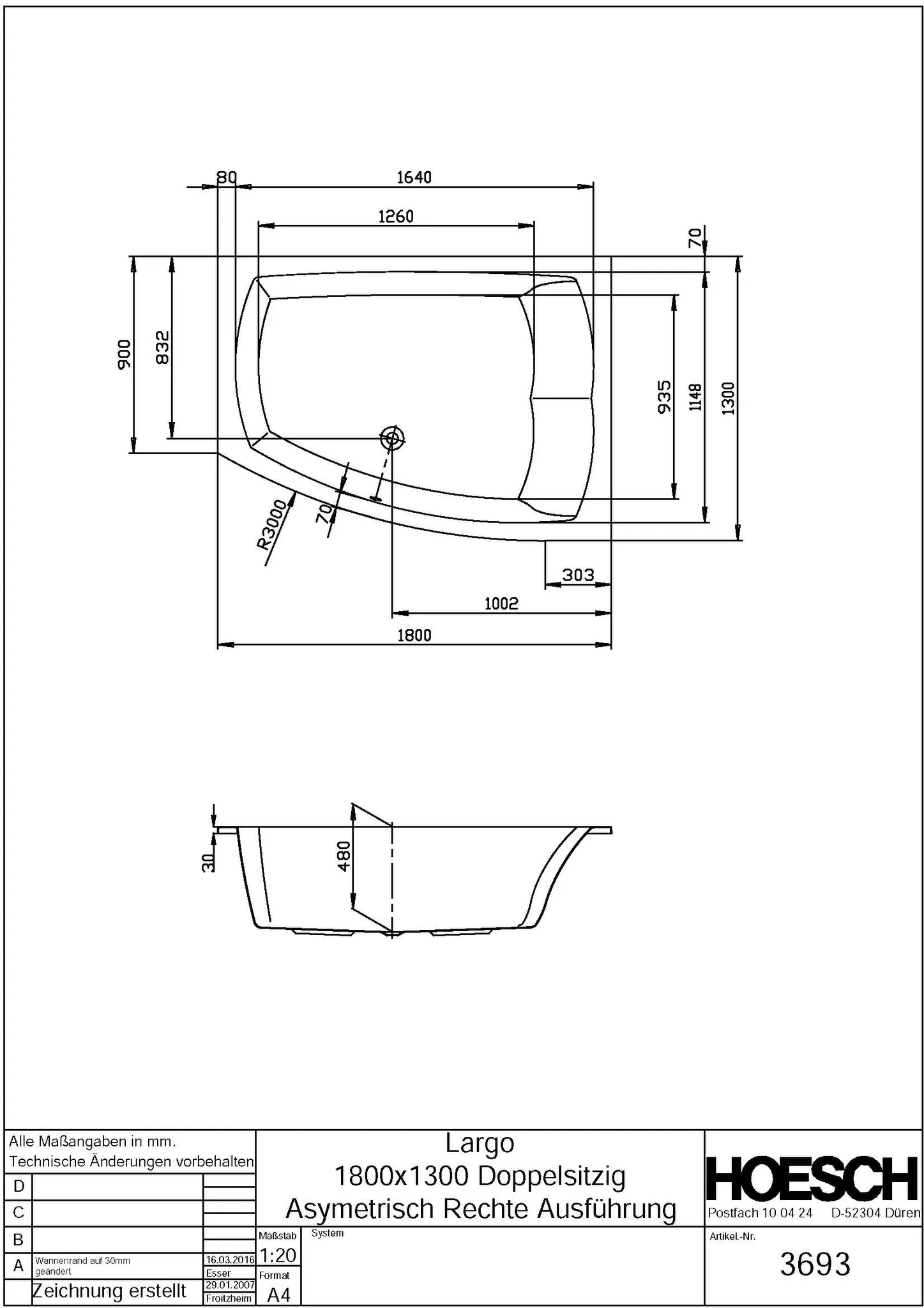 Hoesch Acryl-Badewanne Largo asymmetrisch 1800x1300 mm rechts, weiß Hoesch Acryl-Badewanne Largo asymmetrisch 1800x1300 mm rechts, weiß