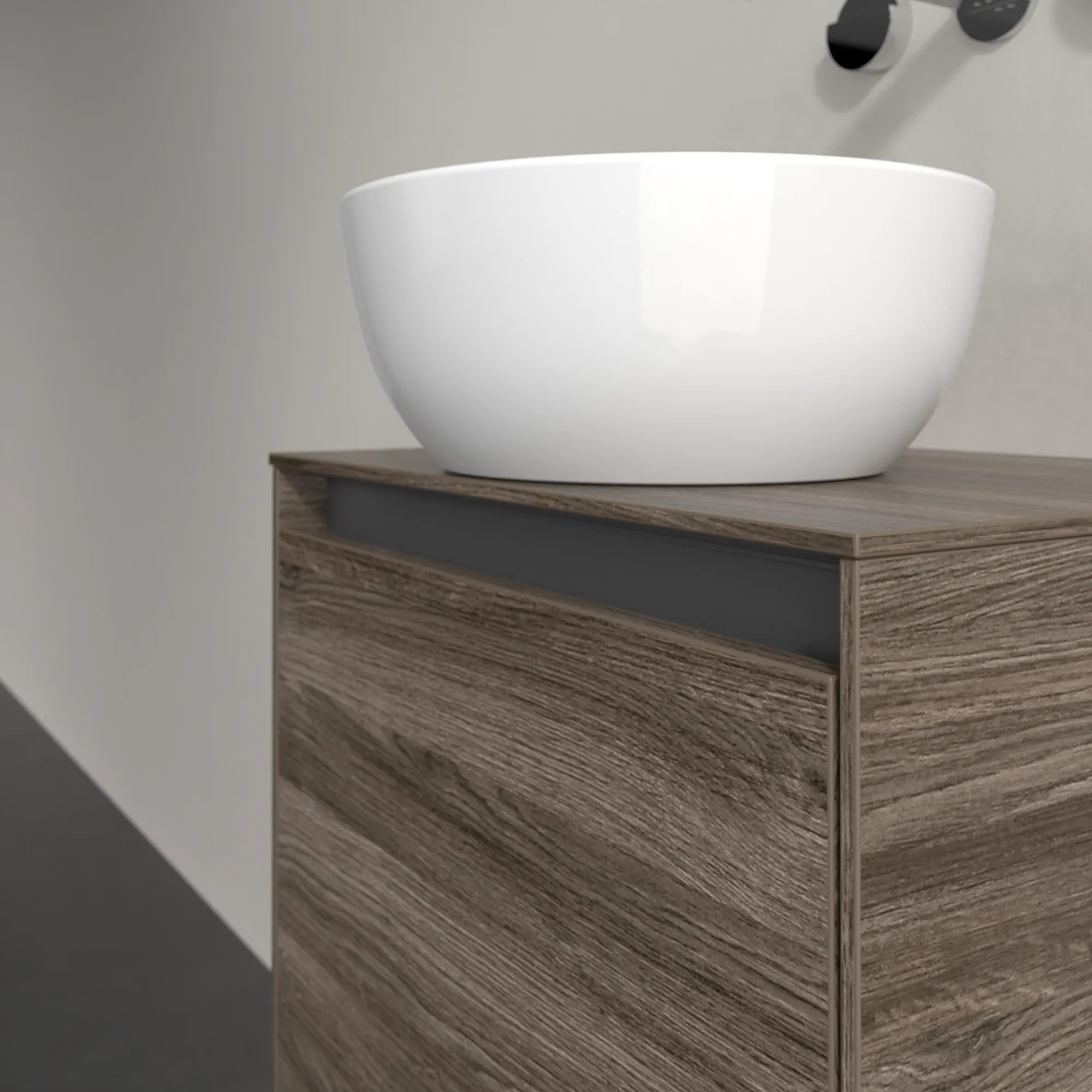 Villeroy & Boch Waschtischunterschrank „Collaro“ 500 × 548 × 380 mm Stone Oak, für Becken mittig, Anschlag rechts, mit Beleuchtung Villeroy & Boch Waschtischunterschrank „Collaro“ 500 × 548 × 380 mm Stone Oak, für Becken mittig, Anschlag rechts, mit Beleuchtung