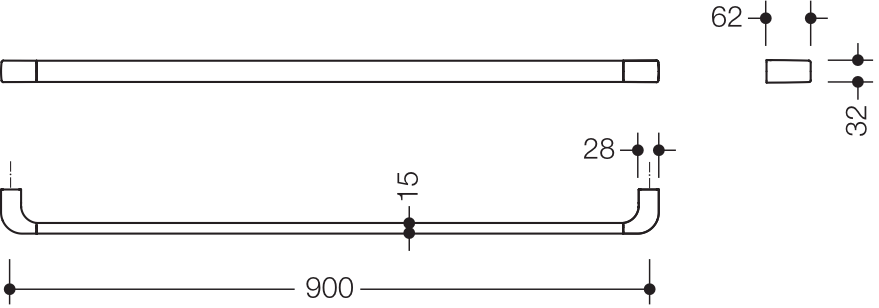 Badetuchhalter Sys 800, Plvb. AM:900mm weiß tiefmatt