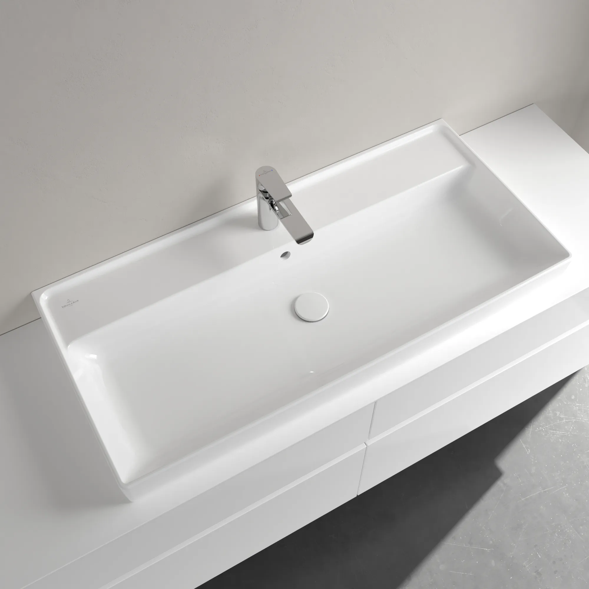 Villeroy & Boch Schrankwaschtisch aus TitanCeram geschliffen „Collaro“ 1000 × 470 × 160 mm, mit Hahnlochbohrung, Hahnlochposition mittig in Weiß Alpin Villeroy & Boch Schrankwaschtisch aus TitanCeram geschliffen „Collaro“ 1000 × 470 × 160 mm, mit Hahnlochbohrung, Hahnlochposition mittig in Weiß Alpin