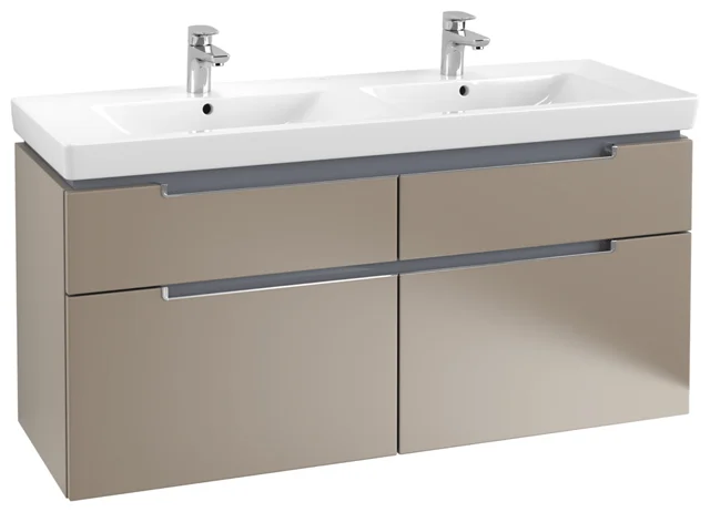 Villeroy & Boch Waschtischunterschrank „Subway 2.0“ 128,7 × 59 × 44,9 × 44,9 cm Truffle Grey, mittig, ohne Beleuchtung
