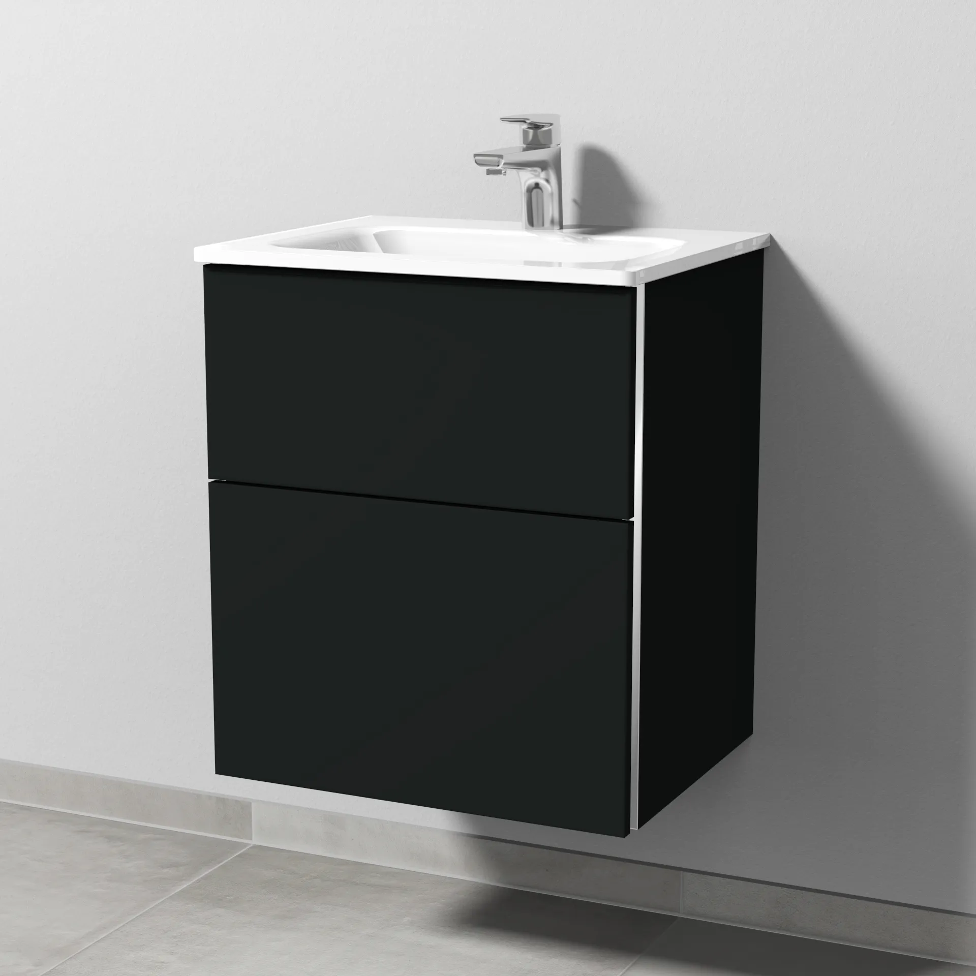 Sanipa Glas-Waschtisch-Waschtischunterschrank mit Waschtischunterschrank „3way“ 500 × 582 × 407 mm in Vulkan (matt), mit Hahnlochbohrung