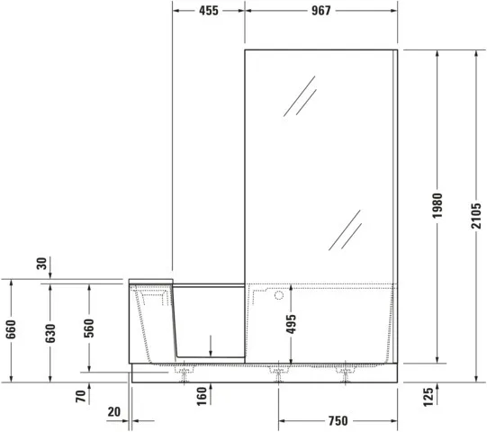 Duravit Badewanne Nische rechts „Shower and Bath“ nische rechteck 170 × 170 cm, rechts