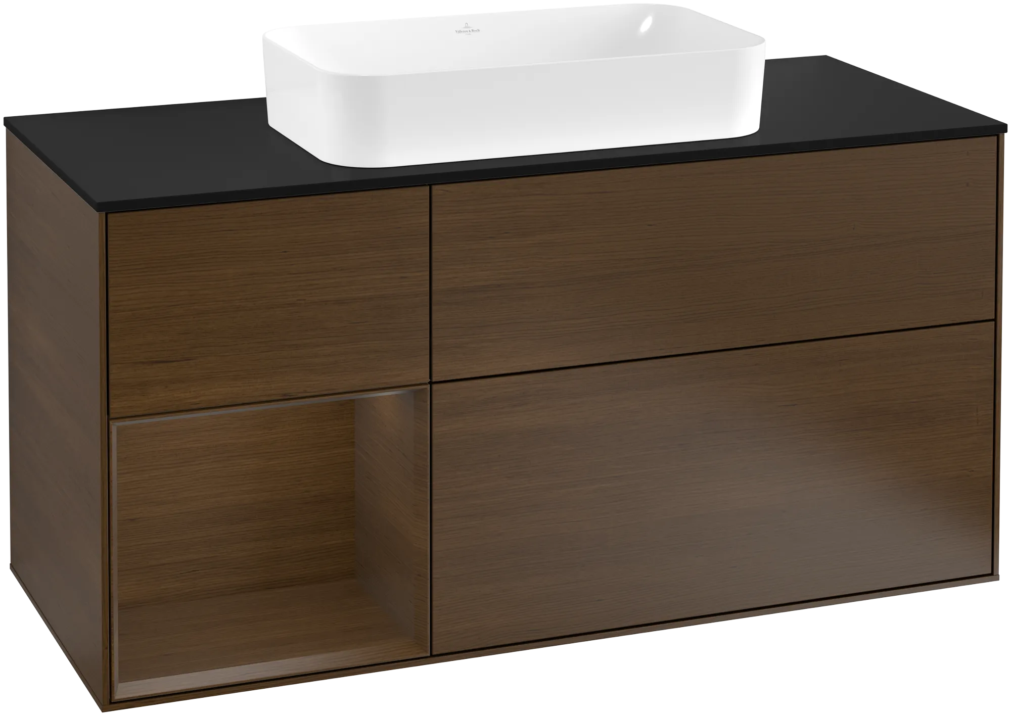 Villeroy & Boch Finion Waschbeckenunterschrank G29 1200x603x501mm Walnut Veneer / Glass Black Matt