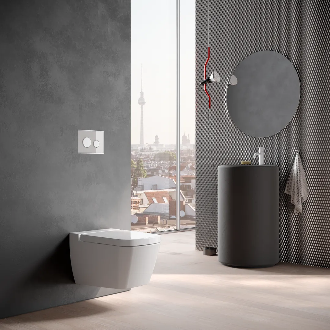 loop WC-Betätigungsplatte Zweimengen Glas schwarz glzd. Tasten weiß glzd.