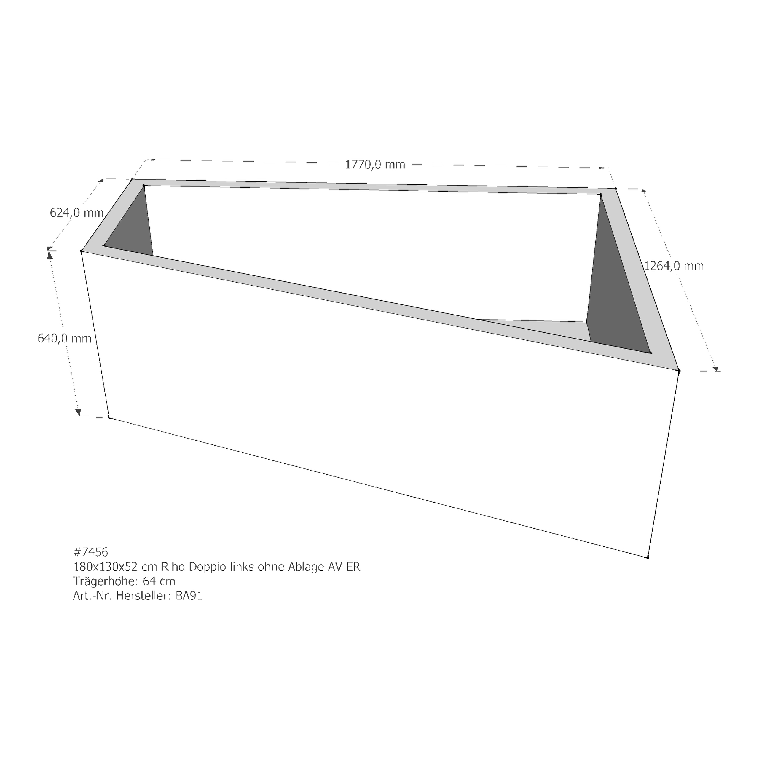Badewannenträger für Riho Doppio links links 180 × 130 × 52 cm Badewannenträger für Riho Doppio links links 180 × 130 × 52 cm