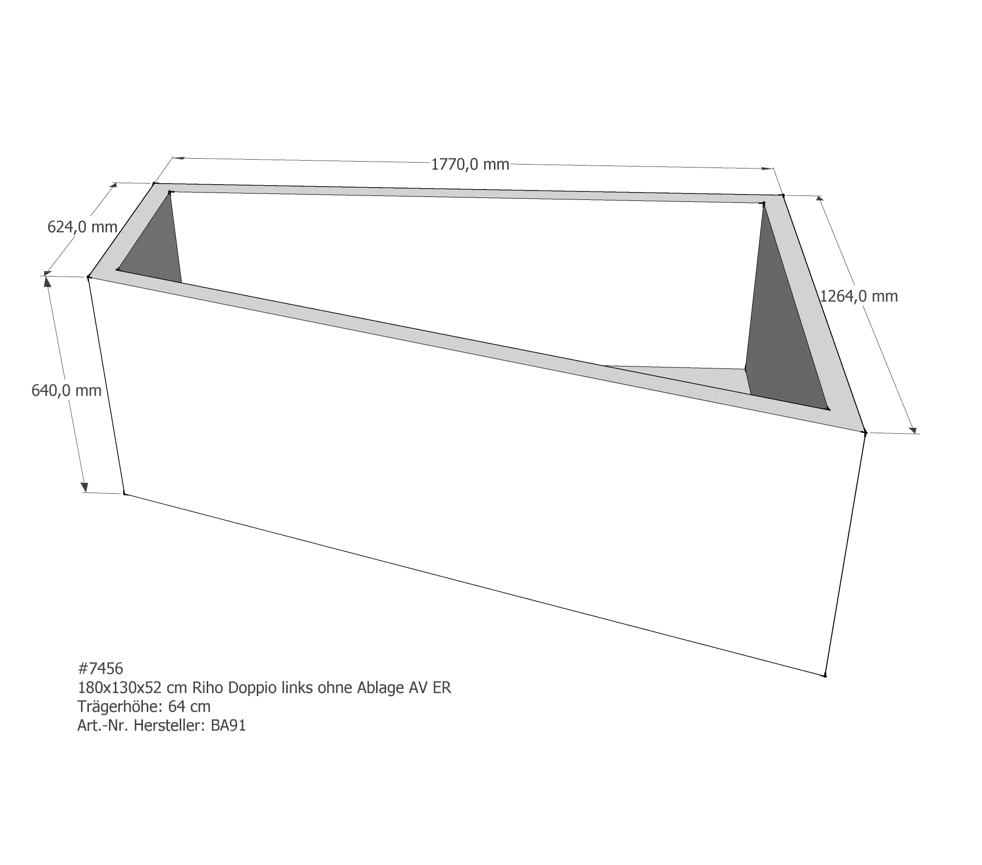 Badewannenträger für Riho Doppio links links 180 × 130 × 52 cm