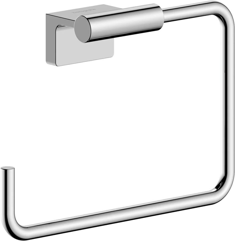Hansgrohe AddStoris S Handtuchring chrom, schwenkbar, Wandmontage mit verdeckter Befestigung, Bohrabstand 26 mm, Bohrloch Ø 6 mm