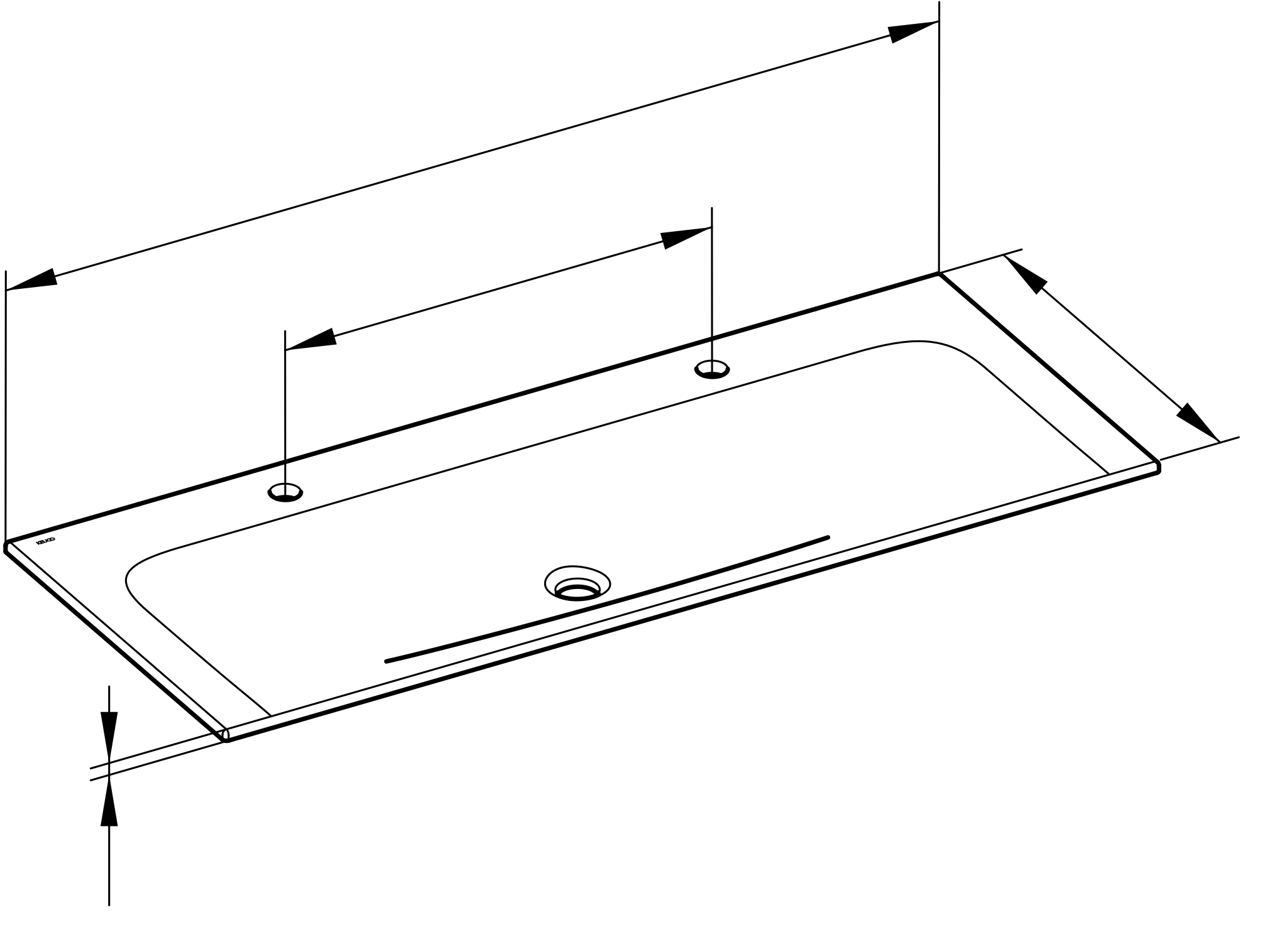 KEUCO Doppel-Einbauwaschtisch „X-Line“, mit Hahnlochbohrung, Becken links und rechts in Weiß, 1208 × 494 × 17 mm KEUCO Doppel-Einbauwaschtisch „X-Line“, mit Hahnlochbohrung, Becken links und rechts in Weiß, 1208 × 494 × 17 mm