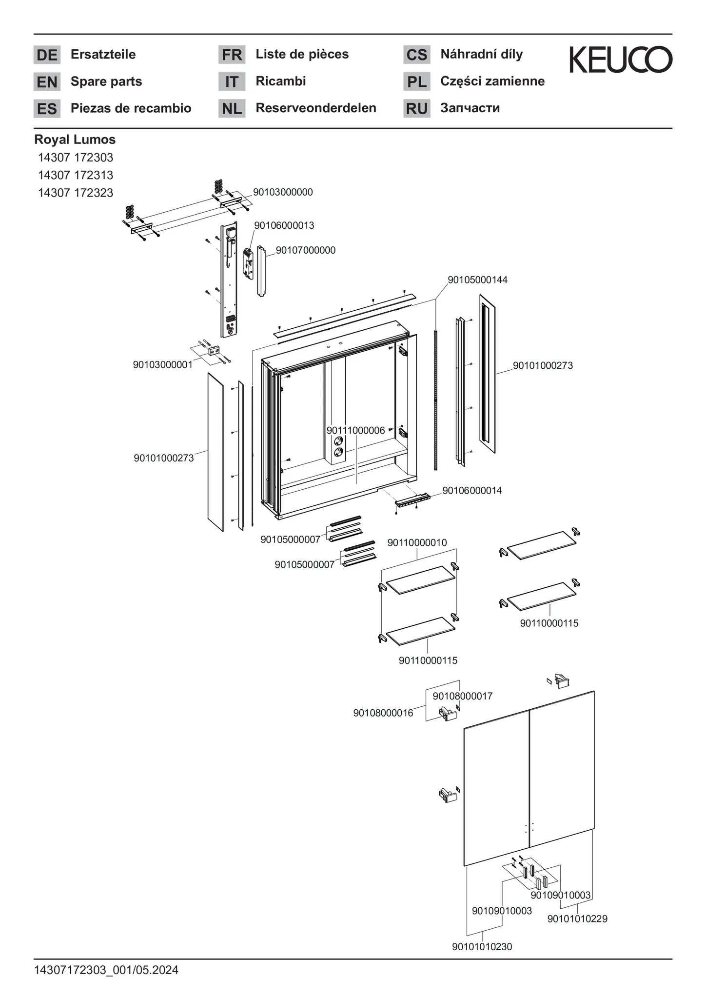 KEUCO Wandvorbau Spiegelschrank mit verdecktem Ablagefach „Royal Lumos“ in Silber (eloxiert), Aufputz, mit Steckdosen 700 × 735 × 165 mm