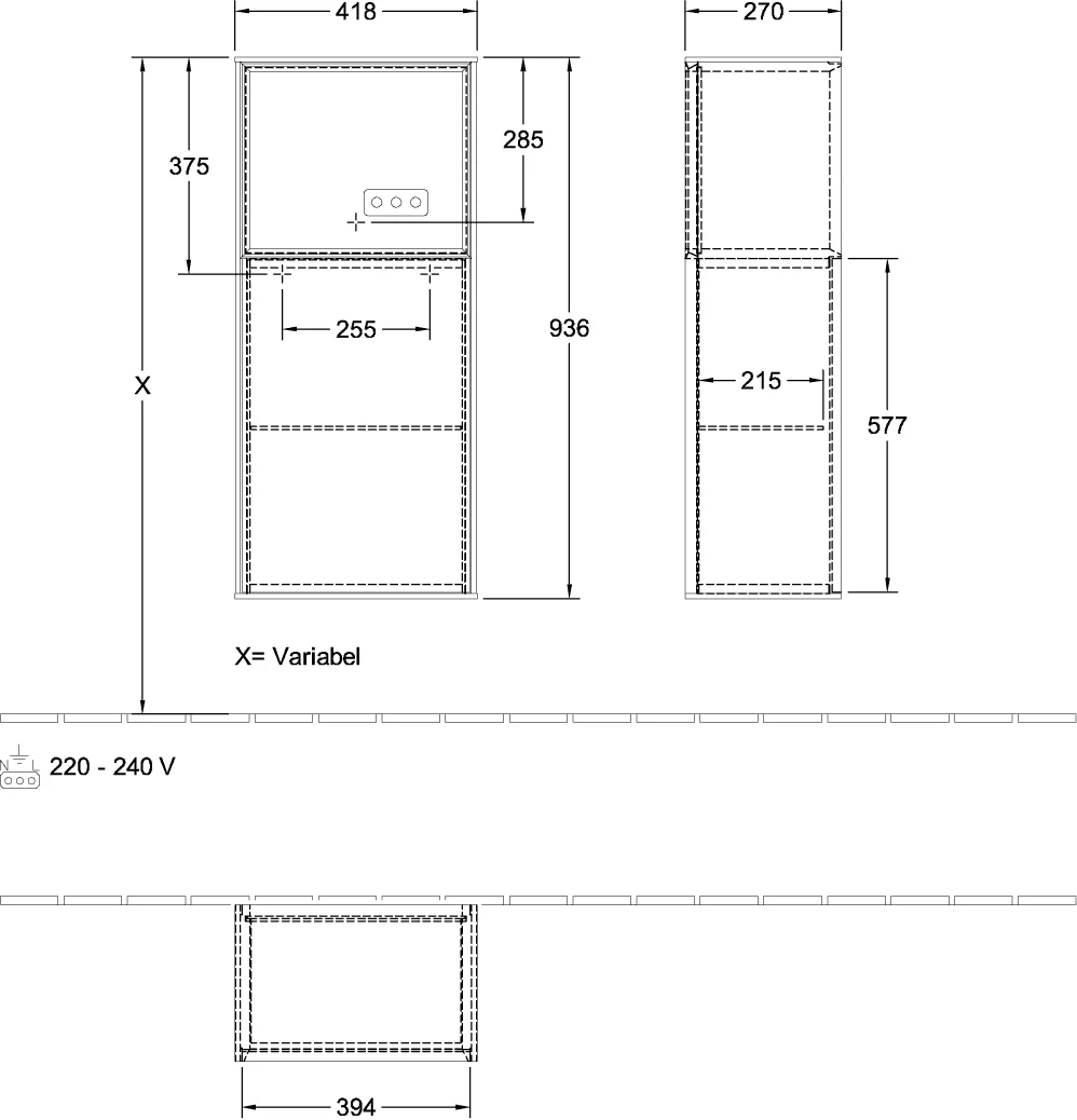 Villeroy & Boch Finion Seitenschrank F51 418x936x270mm mit LED-Beleuchtung