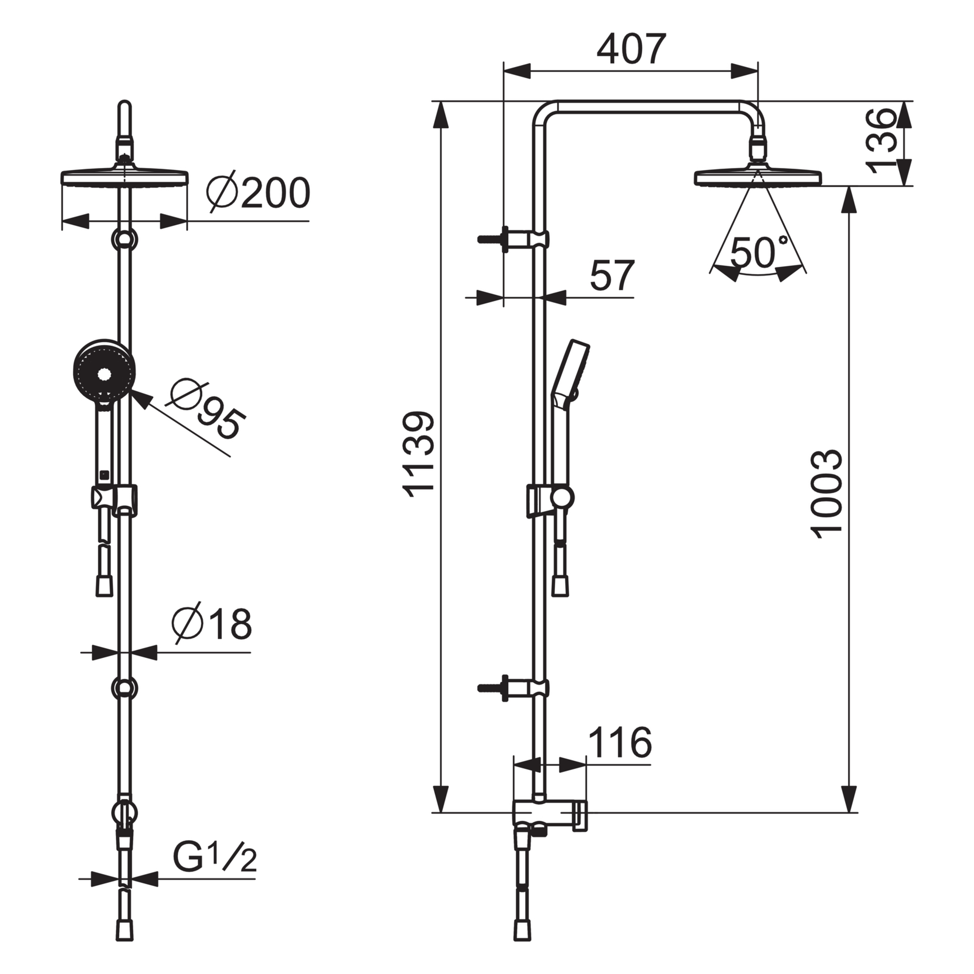 HA Kopfbrause-Set HANSABASICJET 4438 3-strahlig Ausladung 407 mm DN 15 Chrom