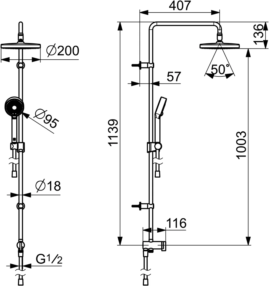 HansaBASICJET Kopfbrause Set 4438 3-strahlig DN 15 Chrom
