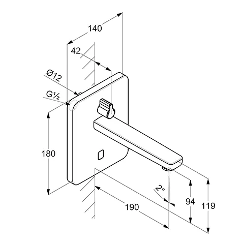 Kludi ZENTA SL E UP-Wandarmatur Eckig mit Mischhebel, 190mm Ausl. chrom Kludi ZENTA SL E UP-Wandarmatur Eckig mit Mischhebel, 190mm Ausl. chrom