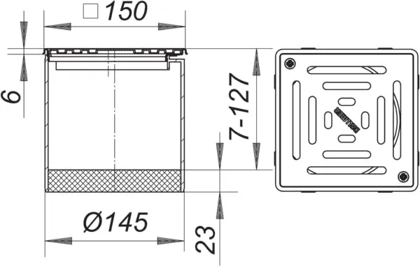 Aufsatz VEN 15, seitenverst., Rost verschr., 150 x 150 mm