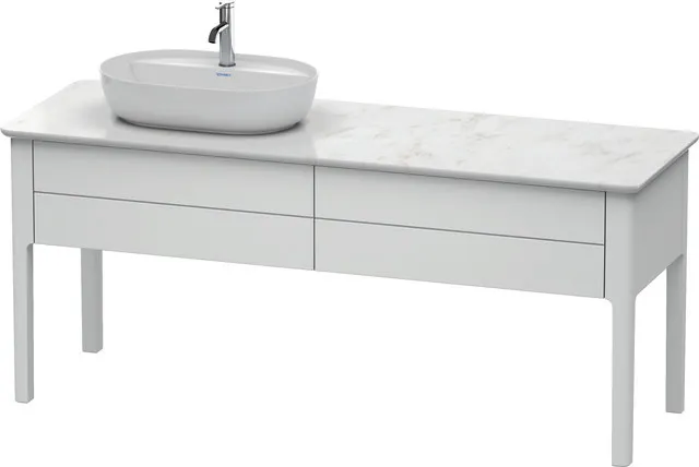 Duravit Waschtischunterschrank bodenstehend „Luv“ 173,3 × 74,3 × 57 cm Becken: links / Front- & Korpusfarbe: Weiß Seidenmatt / Größe: 173,3 × 57 × 74,3 cm / Schubladen: 2 Duravit Waschtischunterschrank bodenstehend „Luv“ 173,3 × 74,3 × 57 cm Becken: links / Front- & Korpusfarbe: Weiß Seidenmatt / Größe: 173,3 × 57 × 74,3 cm / Schubladen: 2